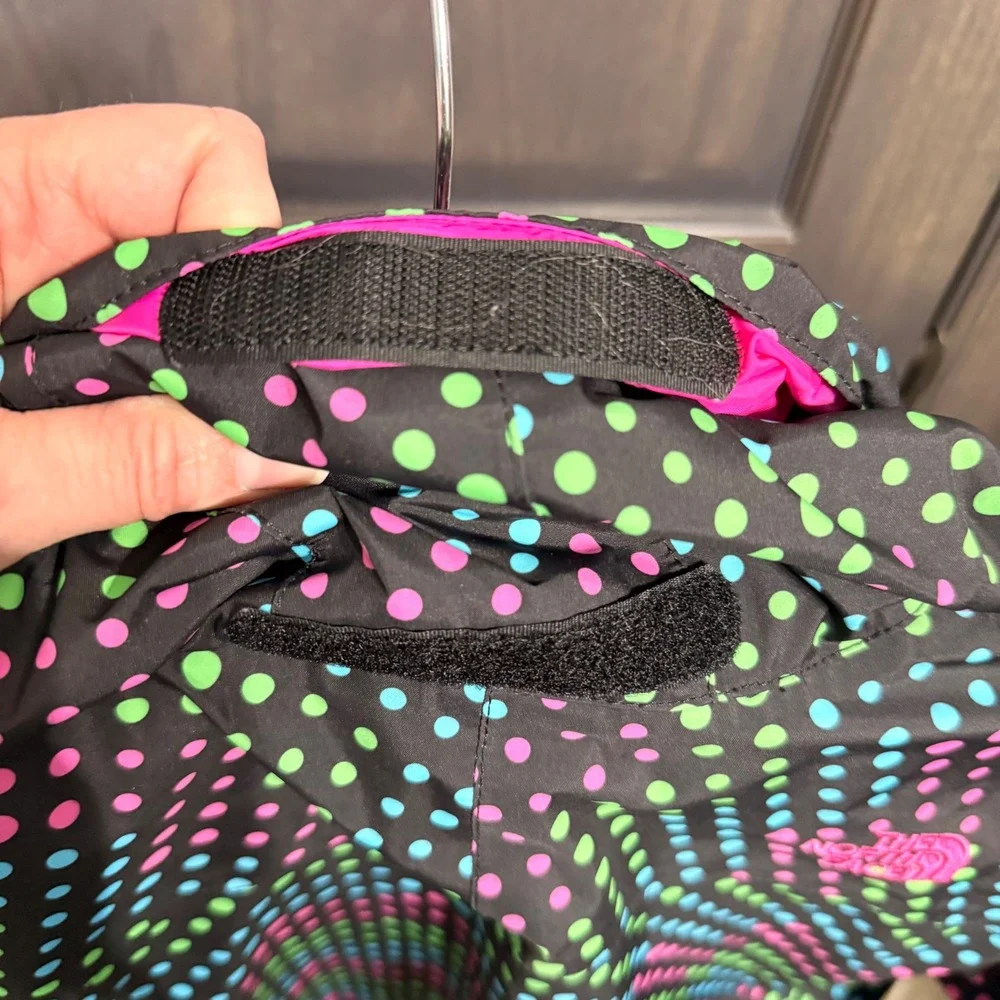 The North Face Girls XL 18 HyVent Rain Jacket Black‎ Multicolor Polka Dot Hooded